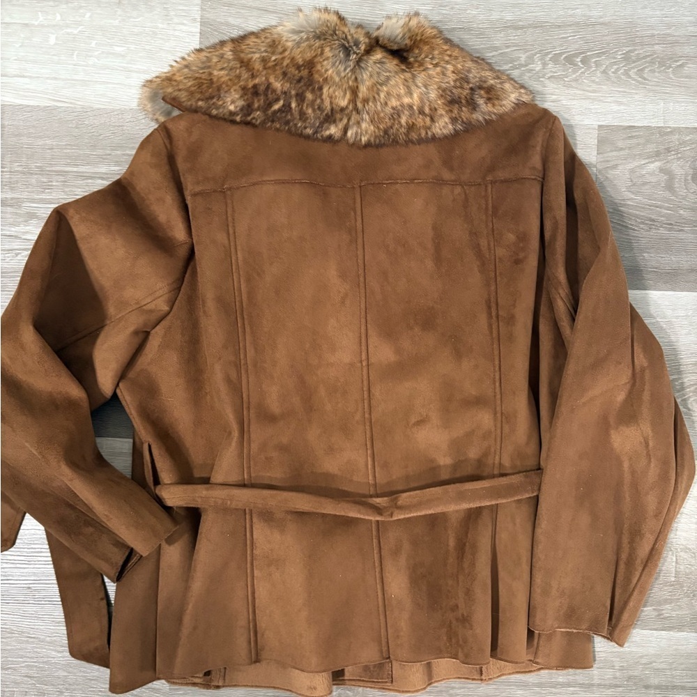 Chico's Brown Faux Fur Collar Jacket - Picture 7 of 9